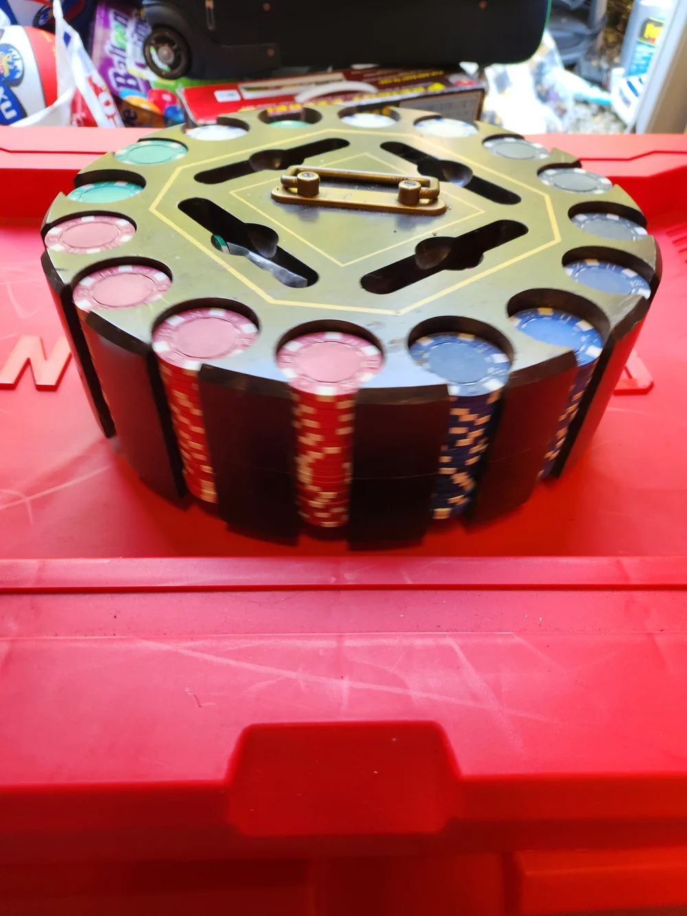 Vintage Poker Chip Carrier - Green and Black Casino Chip Case